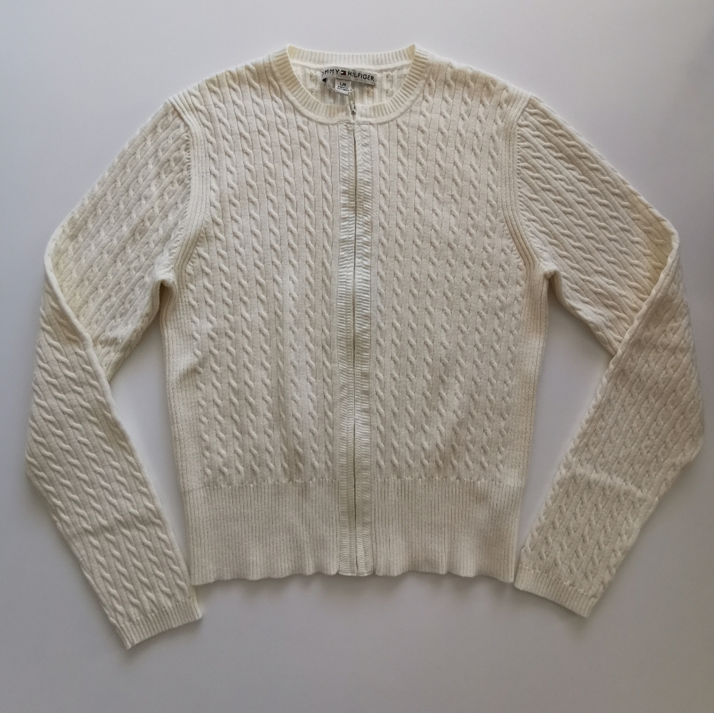 Tommy Hilfiger Cream Cable Knit Zip Up Sweater